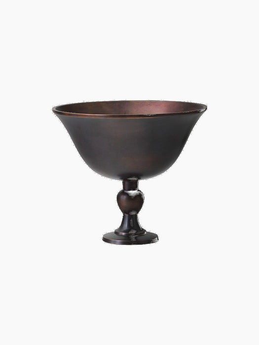 Front view of a pedestal bowl in a dark bronze finish, featuring a wide body, flared rim, and a short, decorative stem.