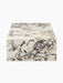 Back view of the Plinth Low table in Calacatta Viola marble, a rectangular block with striking deep purple and rose veining.