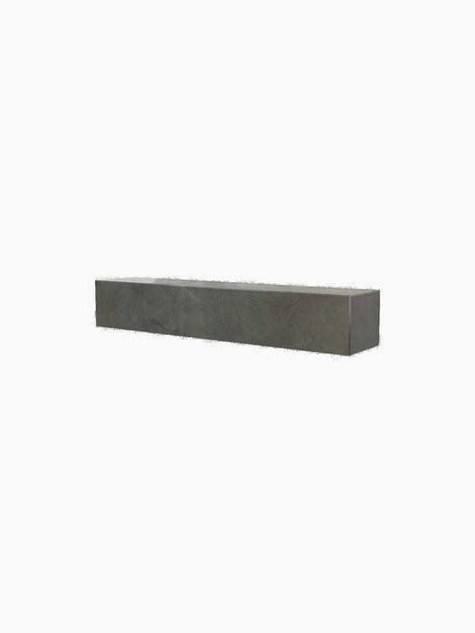 A long, rectangular Plinth Shelf crafted from Brown Grey Kendzo Marble, shown at an angle against a plain black background.