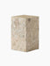 Angled view of the Plinth Tall in Kunis Breccia. The rectangular pedestal features a richly patterned beige marble composite.