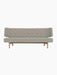 Front view of the Radiohus Sofa P2 in light grey Re-wool 218 upholstery with a button-tufted back and natural oak frame.