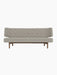 Front view of the Radiohus Sofa P2 in light grey Re-Wool fabric with button-tufted backrest and a solid walnut wood frame.