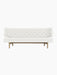 Front view of the Radiohus Sofa P2 with a natural oak frame, upholstered in light Hallingdal 110 with Dakar leather buttons.
