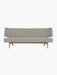 Front view of the Radiohus Sofa P2 in light grey Re-Wool 218 with brown Dakar 0250 leather buttons and natural oak frame.