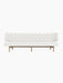 Front view of the Radiohus Sofa P3 in light grey Hallingdal 110 fabric with Dakar leather buttons on a natural oak frame.