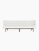 Front view of the Radiohus Sofa P3 with off-white Hallingdal upholstery, tufted back with brown buttons and walnut frame.