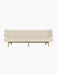 Front view of the Radiohus Sofa P3 in cream Hallingdal fabric with tan leather buttons and a natural oak frame.