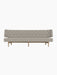 Frontal view of the Radiohus Sofa P3, featuring a button-tufted backrest in light grey upholstery and a natural oak frame.