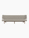Front view of the Radiohus Sofa P3, featuring a long, button-tufted backrest, light grey upholstery, and a dark walnut frame.