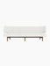 Front view of the Radiohus Sofa P3 with white, button-tufted upholstery and a dark walnut frame on a black background.