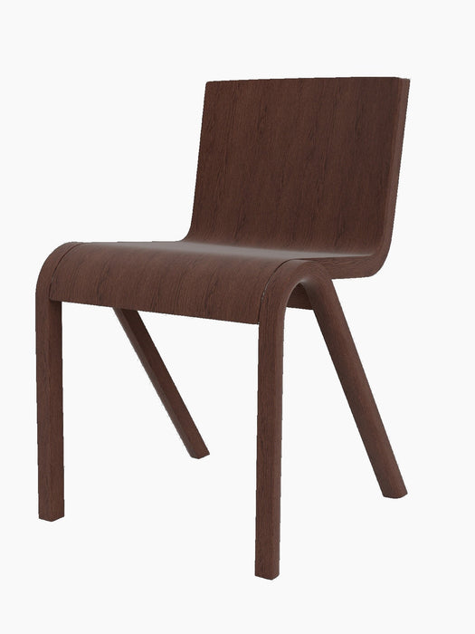 Ready Dining Chair in red stained oak. Side view showing the cantilevered design and continuous form-pressed seat and back.