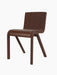 A three-quarter view of the Ready Dining Chair with an upholstered seat, red-stained oak frame and brown upholstery.