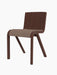 Ready Dining Chair, Seat Upholstered, in red stained oak with a light brown canvas upholstered seat, on a black background.