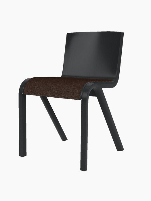 A Ready Dining Chair with a seat upholstered in brown Hallingdal fabric and a black painted oak frame, shown at an angle.