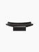 A front view of the Releve Platter. A long, rectangular dish in black wood with curved ends, resting on a solid block base.