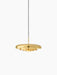 A front-on view of the Resonant Pendant in polished brass. The lamp is on, illuminating its four concentric shades.