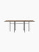 Snaregade Dining Table, Rectangular, with a dark stained oak top and black steel frame on a black background.