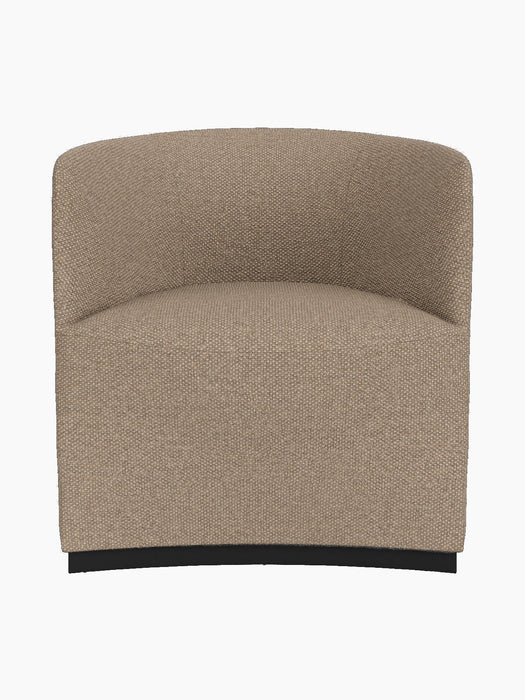 A front-on view of the Tearoom Club Chair, fully upholstered in a textured, light brown fabric called Logan Flint.