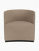 A front-on view of the Tearoom Club Chair, fully upholstered in a textured, light brown fabric called Logan Flint.