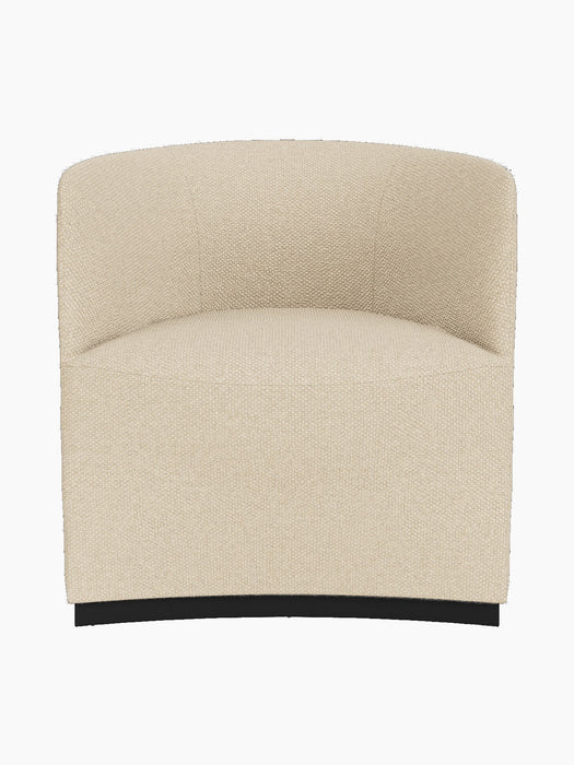 A front view of the Tearoom Club Chair, fully upholstered in a textured Logan Sand fabric, showing its curved back and arms.