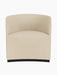 A front view of the Tearoom Club Chair, fully upholstered in a textured Logan Sand fabric, showing its curved back and arms.