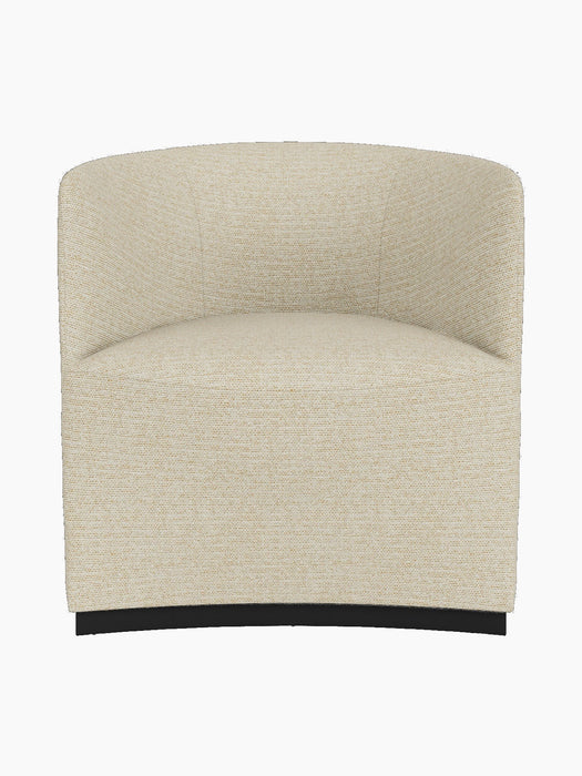 Front view of the Tearoom Club Chair in a light, textured Savanna 202 fabric, featuring a curved back and a dark base.