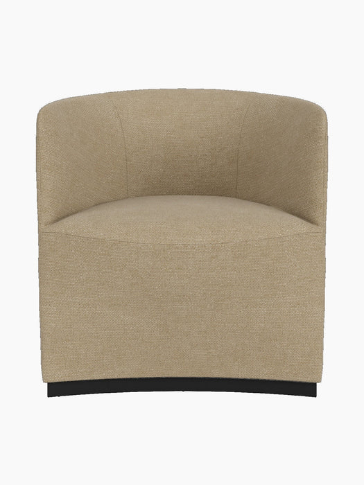 A front view of the Tearoom Club Chair, fully upholstered in a textured beige Audo Bouclé 02 fabric on a dark, recessed base.