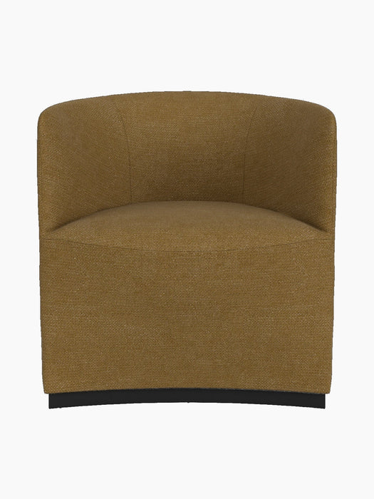 A frontal image of the Tearoom Club Chair upholstered in textured mustard-yellow Audo Bouclé 06 on a black background.