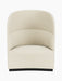 Front view of the Tearoom Lounge Chair, High Back, its curved form in textured cream fabric with a dark recessed base.