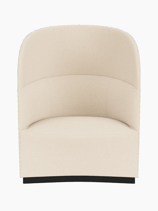 The Tearoom Lounge Chair, High Back, shown from the front. Fully upholstered in a textured, light cream Logan Jasmine fabric.