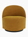 Tearoom Lounge Chair, Swivel w/Return in a mustard-yellow fabric, featuring a curved back and a black swivel base.