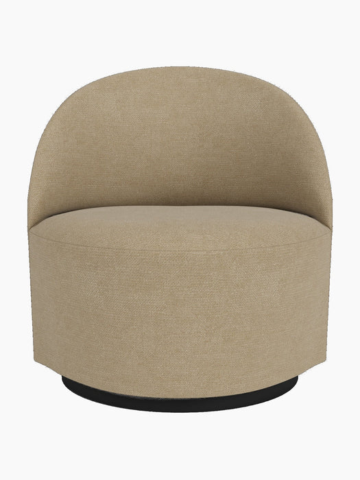 A front view of the Tearoom Lounge Chair, Swivel w/Return, upholstered in a textured, beige Audo Bouclé 02 fabric.