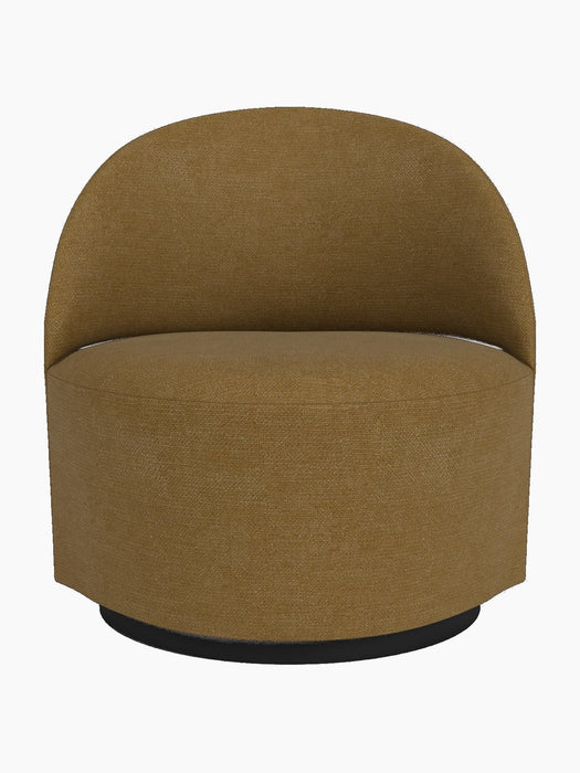A front view of the Tearoom Lounge Chair, Swivel w/Return, upholstered in a textured, golden-brown Audo Bouclé 06 fabric.