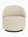 A front view of the Tearoom Lounge Chair, Swivel w/Return, upholstered in light beige Hallingdal 200 fabric on a black base.