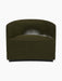 Front view of the Tearoom Lounge Chair in dark olive-green fabric. It has a curved backrest and a thick, comfortable seat.