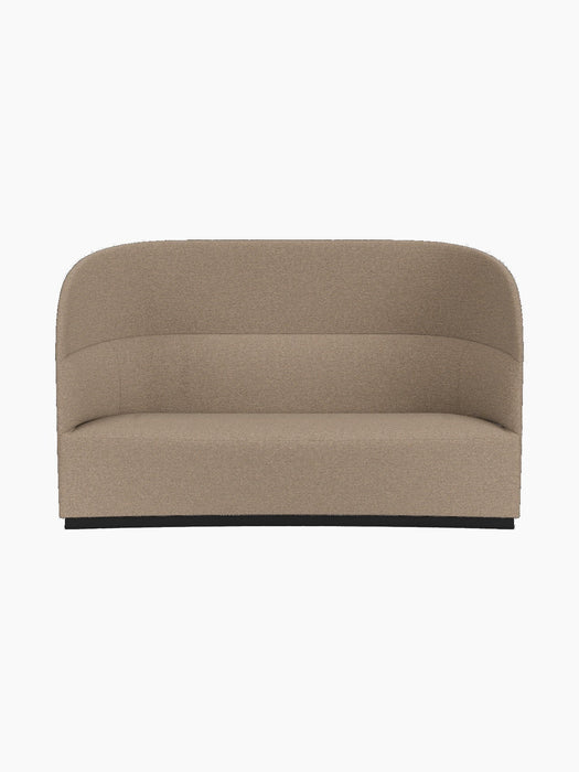 A front-on view of the Tearoom Sofa, High Back, upholstered in textured Logan Flint fabric against a plain black background.