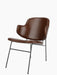 A three-quarter view of The Penguin Lounge Chair, fully upholstered in smooth brown leather with a slender black steel frame.
