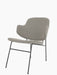 A three-quarter view of The Penguin Lounge Chair, Fully Upholstered in a light grey Re-Wool fabric with a black metal frame.