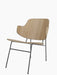 Front three-quarter view of The Penguin Lounge Chair, with its natural oak veneer shell and slender black metal frame.