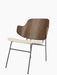 The Penguin Lounge Chair in Walnut with a Logan Jasmine upholstered seat and black steel frame, viewed from the side.