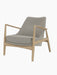 The Seal Lounge Chair, Low Back, with a natural oak frame and textured light grey Re-wool fabric, viewed from an angle.