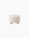 Back view of The Tired Man Ottoman, upholstered in an off-white textured textile with four short, natural oak legs.