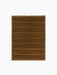 Top-down view of a square, brown rug featuring a plush, tufted grid pattern of vertical rectangles and a simple woven border.