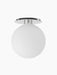 TR Bulb, Ceiling/Wall Lamp with a polished steel fixture and spherical opal glass shade, shown against a black background.
