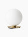 Front view of the TR Bulb Ceiling/Wall Lamp, showing a spherical white opal glass bulb sitting on a circular flat brass base.