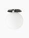 A TR Bulb, Ceiling/Wall Lamp with a black fixture and a large, spherical opal glass bulb, shown against a black background.