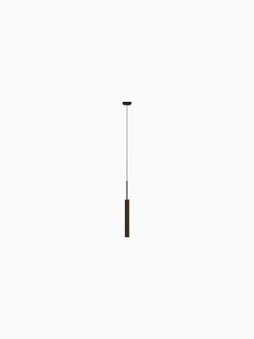 Front view of the reeded aluminium Tubulaire Pendant Lamp in a bronzed brass finish against a black background.