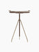 Back view of the tall Umanoff Side Table, featuring a round walnut top with a brushed brass rim and a tripod base.