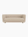 Front view of the Vilhelm Sofa in a light beige textured upholstery, with a button-tufted backrest and natural oak legs.