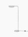 Side profile of the Wing Floor Lamp in polished aluminium. It features a slim stand, round base, and a wing-shaped shade.